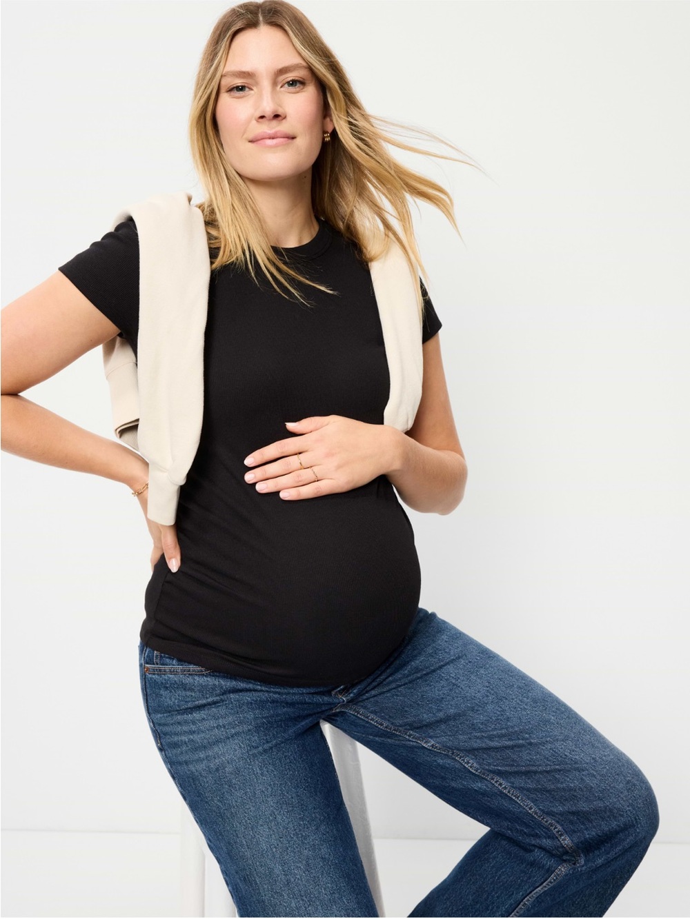 Old Navy maternity Black Short-Sleeve Women’s Ribbed Tee size M - Picture 2 of 8